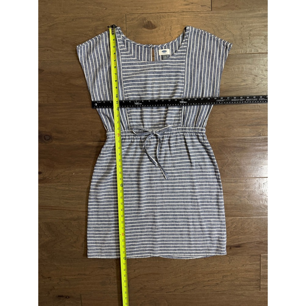 Old Navy Blue White Striped Linen Blend Drawstring Waist Dress Medium - Picture 4 of 5